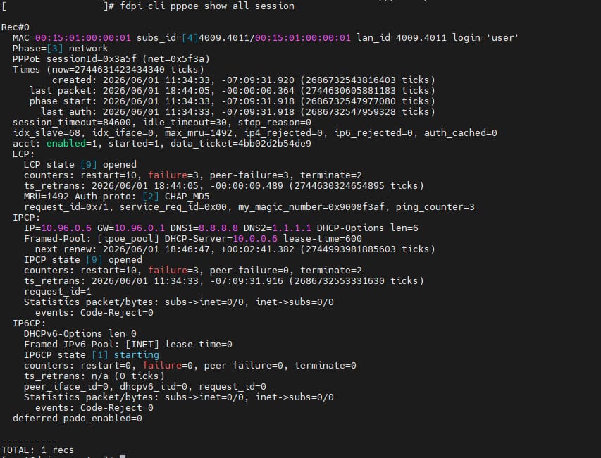 Sessions PPPoE dans la CLI - 1